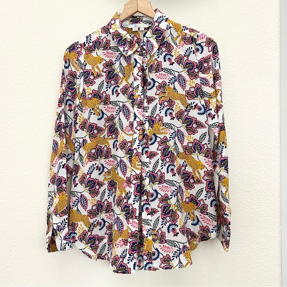 $179 Boden floral 100% silk shirt blouse size 2 relaxed excellent like new